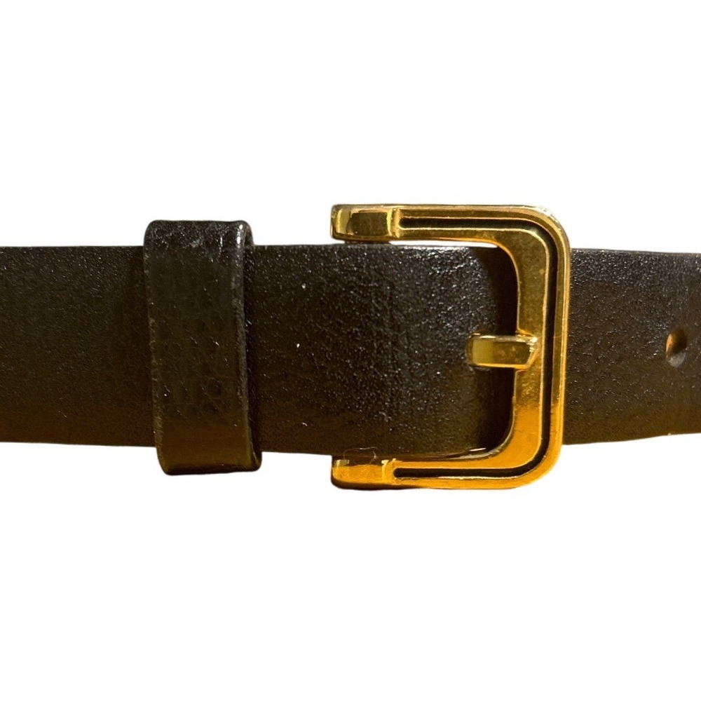 VTG Pierre Cardin Kids Black Leather Gold Buckle Aniline‎ Belt Size S 23"-27"